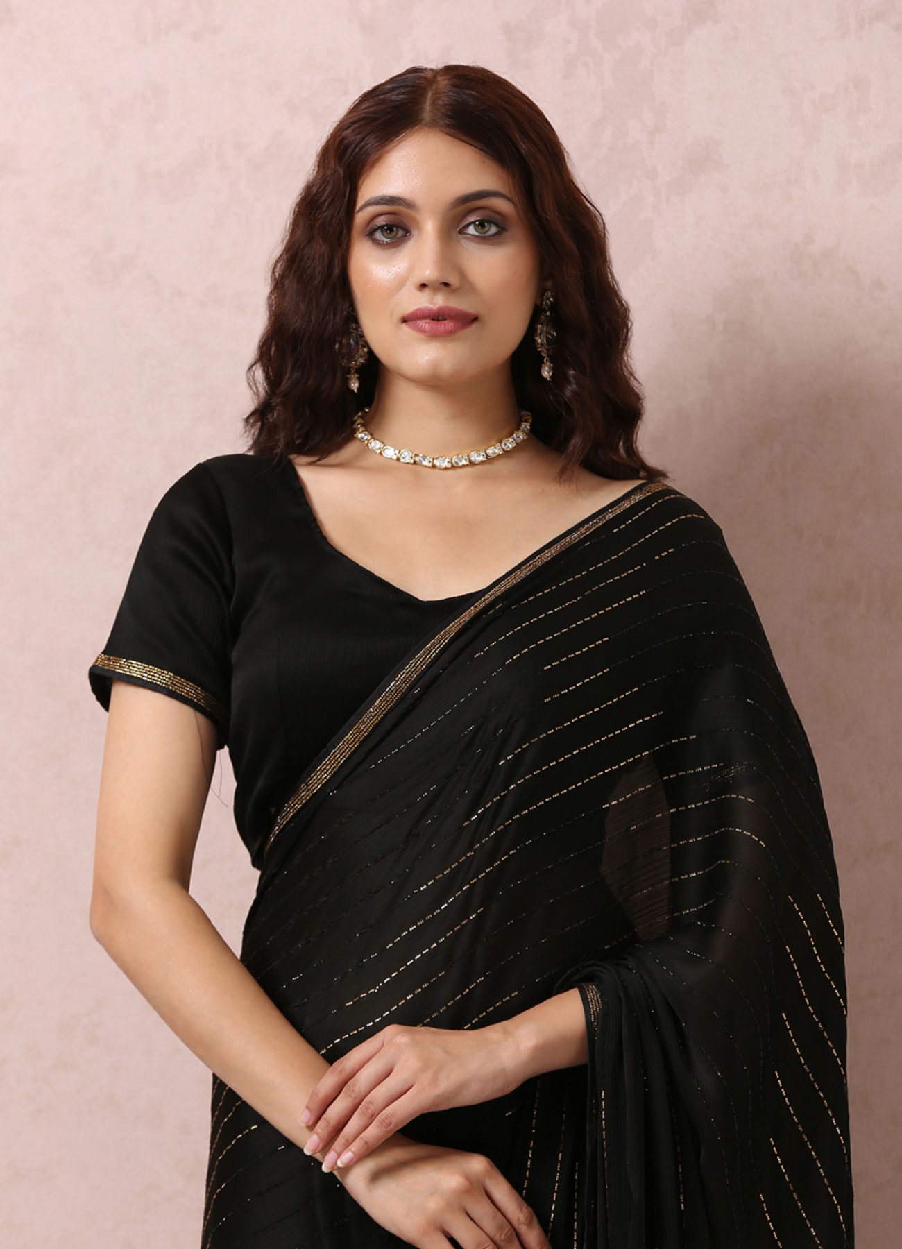 Mohey Women Black Chiffon Cocktail Saree