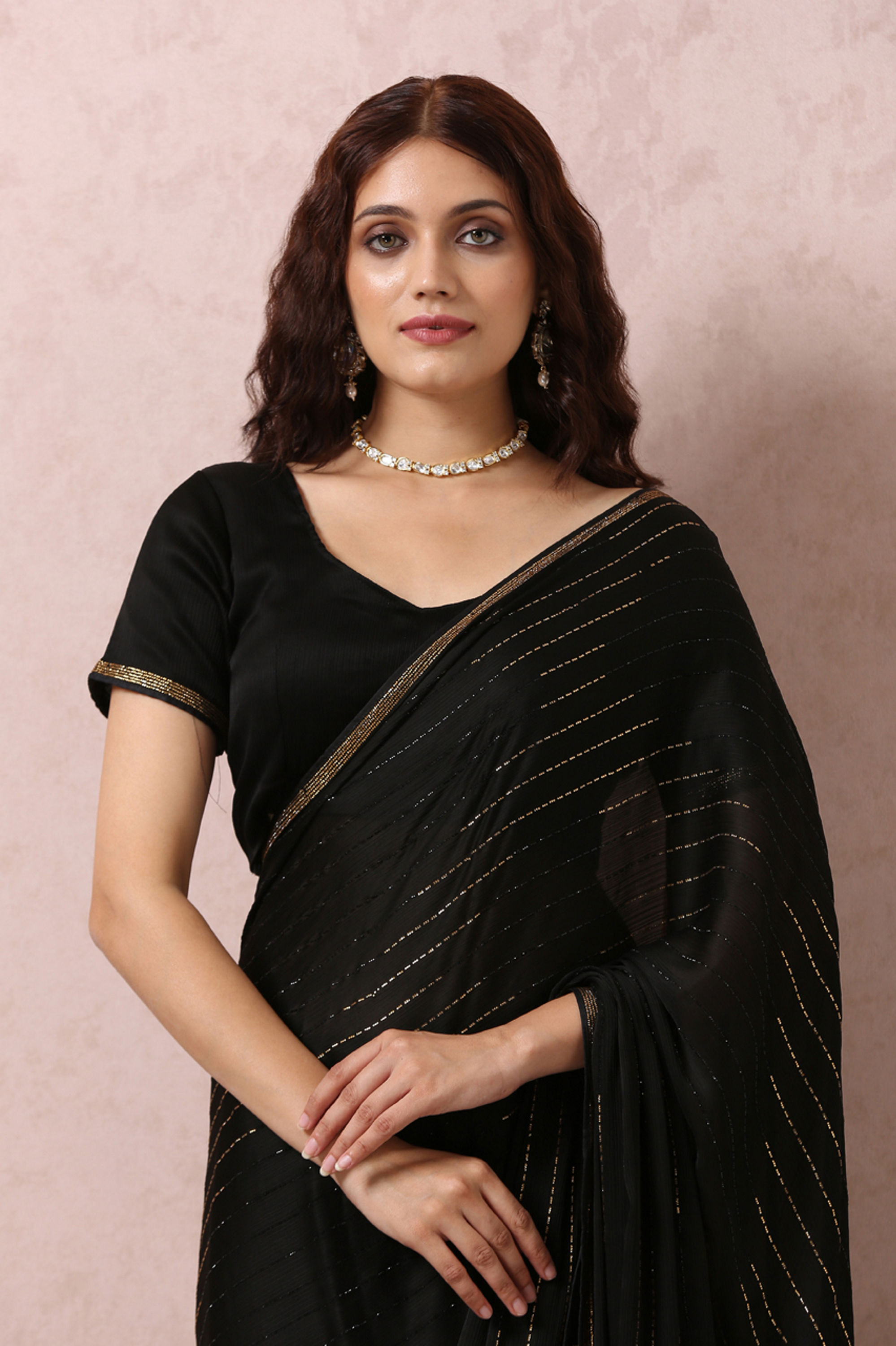 Mohey Women Black Chiffon Cocktail Saree