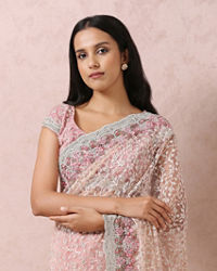 Mohey Women Light Pink Net Saree With Embroidery