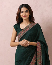 Mohey Women Bottle Green Embellished Saree