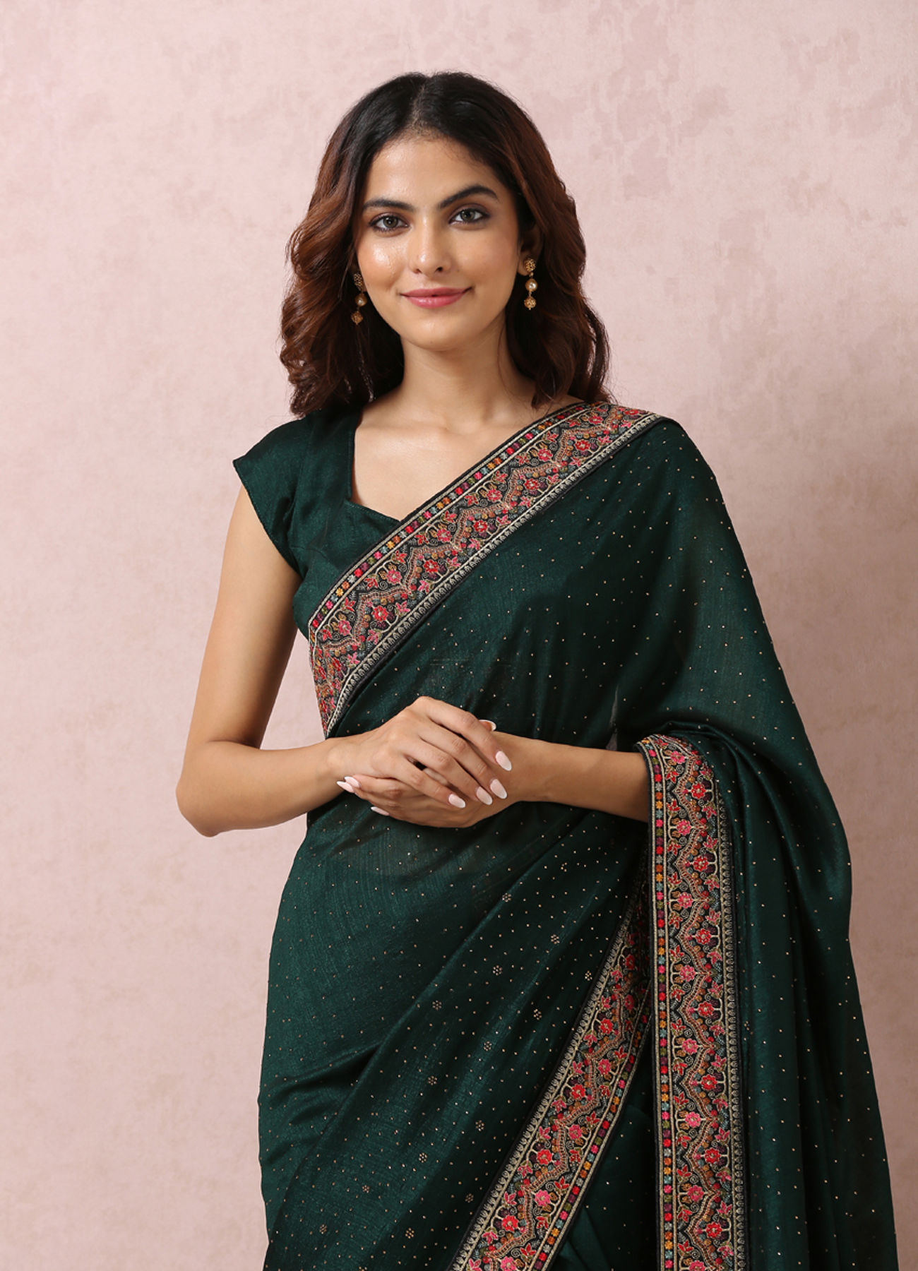 Mohey Women Bottle Green Embellished Saree