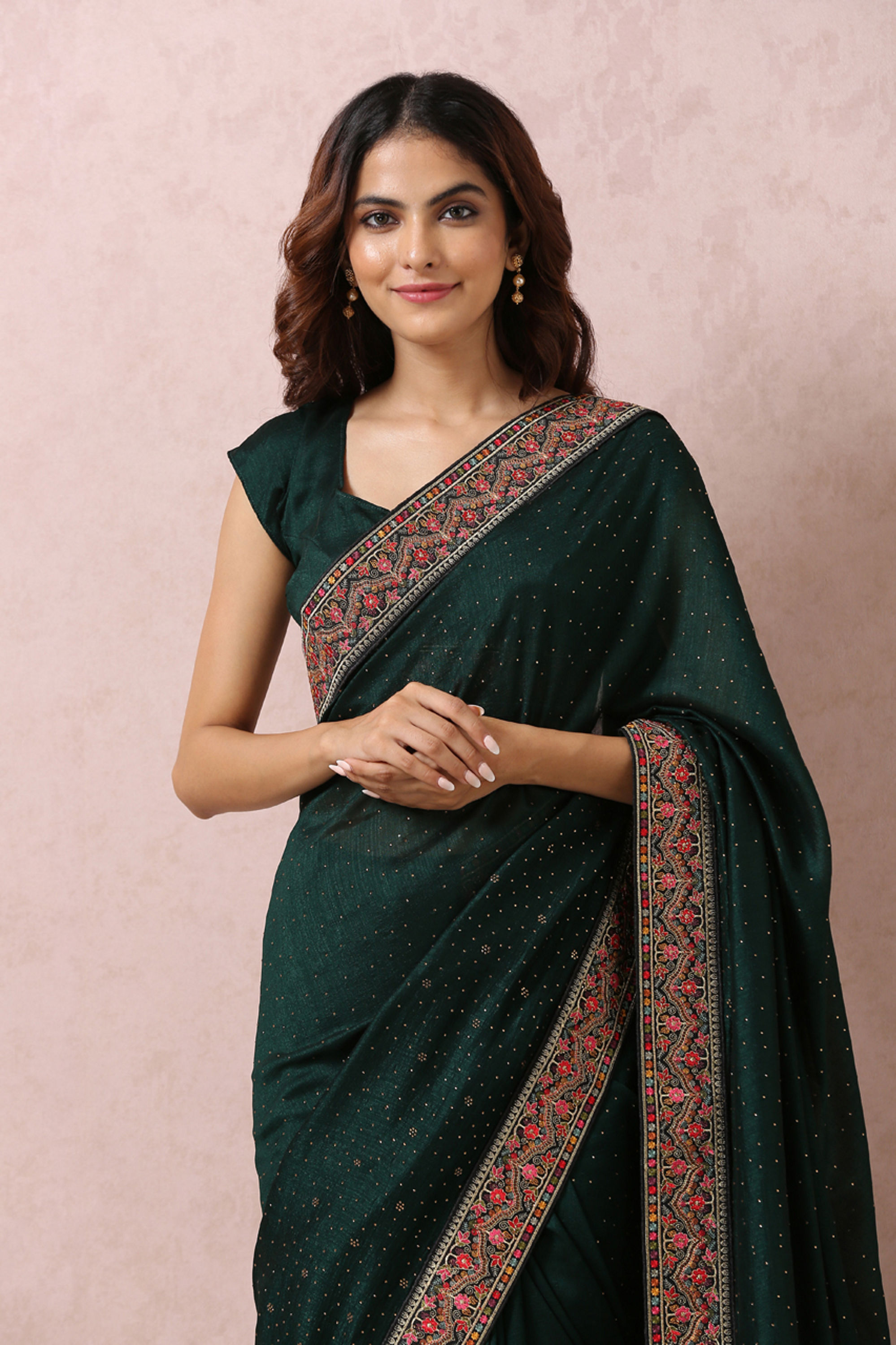 Mohey Women Bottle Green Embellished Saree