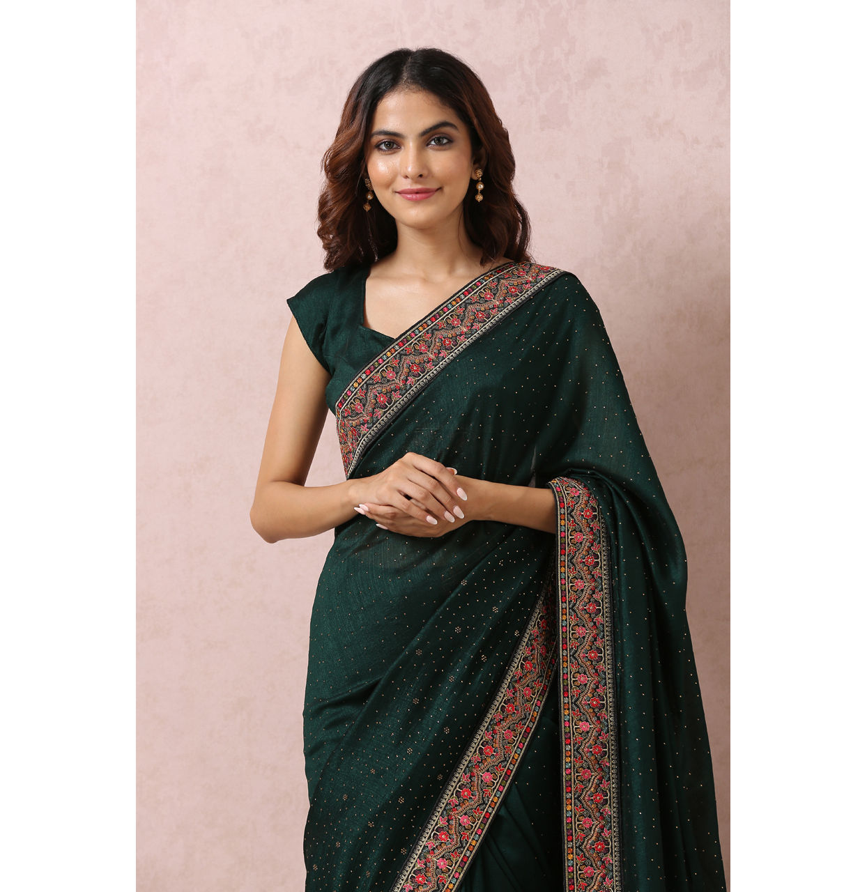 Mohey Women Bottle Green Embellished Saree