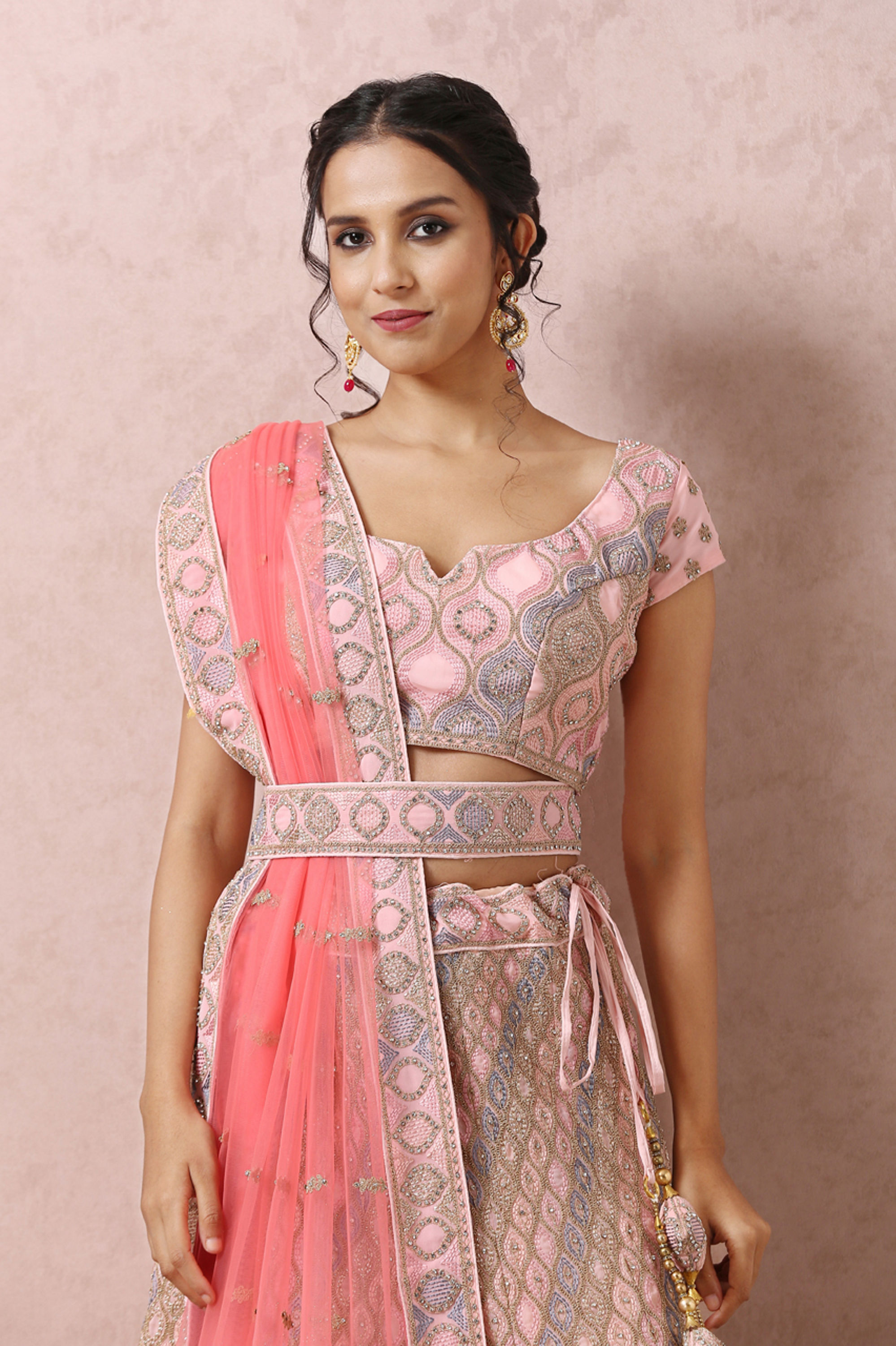 Mohey Women Light Pink Embellished Lehenga