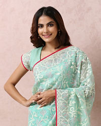 Mohey Women Sea Green Embroidered Saree