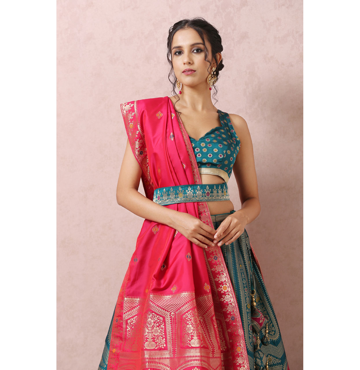 Mohey Women Rama Green Printed Benarasi Lehenga