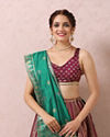 Mohey Women Wine Zari Weaved Benarasi Lehenga