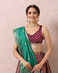 Mohey Women Wine Zari Weaved Benarasi Lehenga