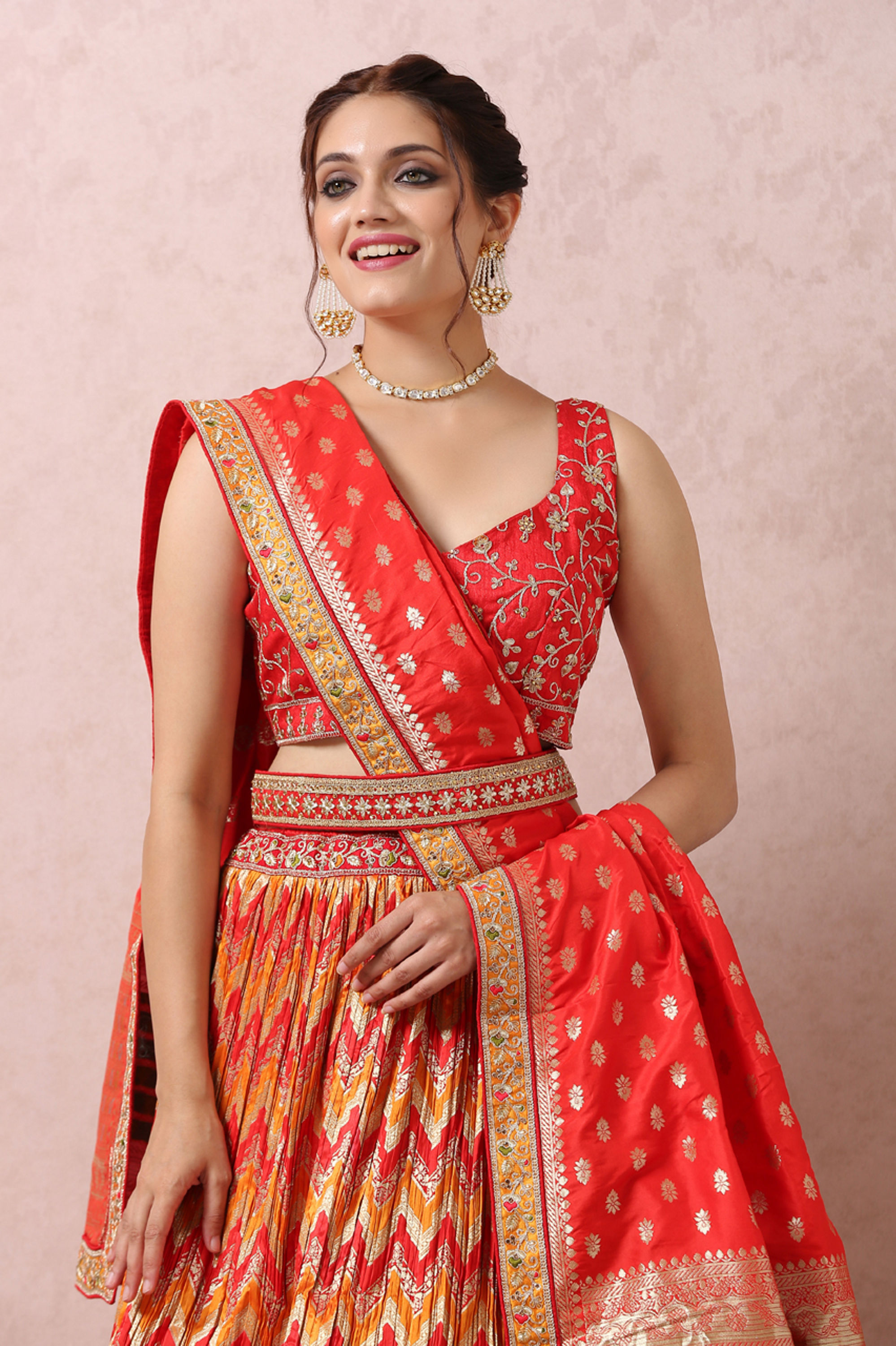 Mohey Women Mustard Yellow Lehenga With Border