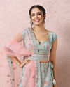 alt message - Mohey Women Light Blue Bridal Floral Lehenga image number 1