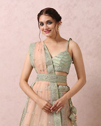 Mohey Women Pista Embellished Bridal Lehenga