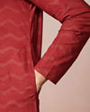 Manyavar Men Maroon Wave Patterned Printed Kurta