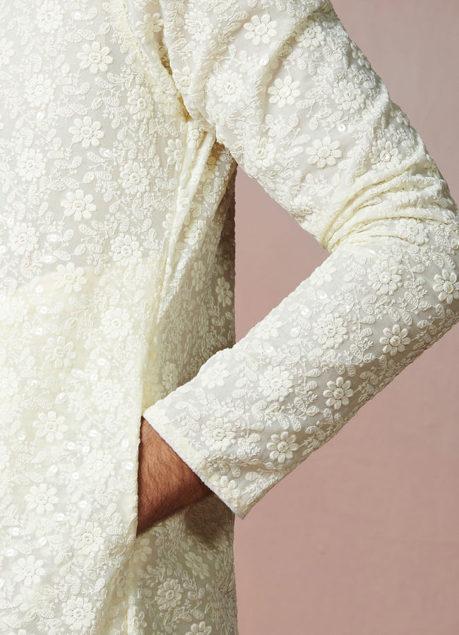 Manyavar Men Cream Chikankari Kurta Set