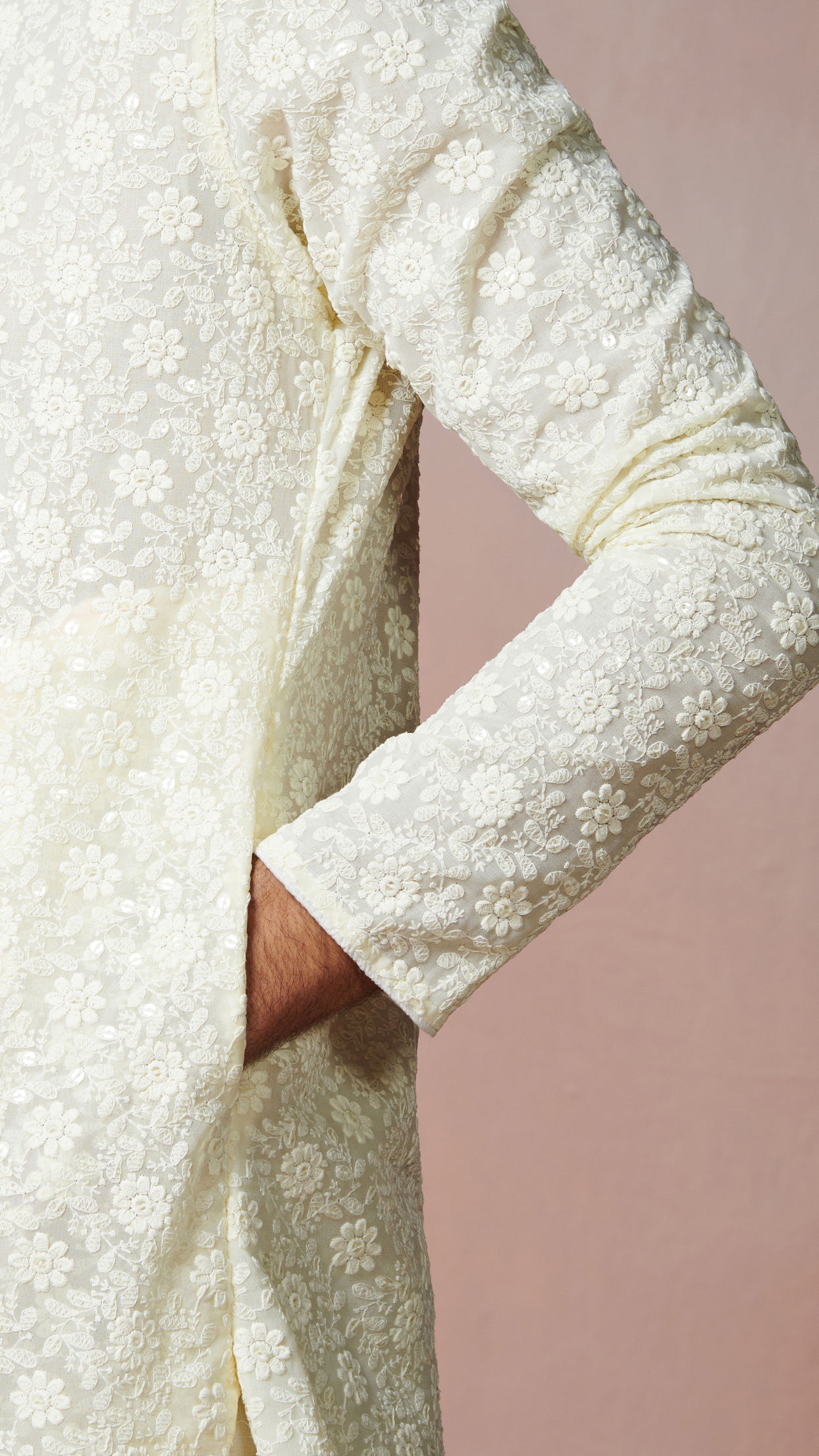 Manyavar Men Cream Chikankari Kurta Set