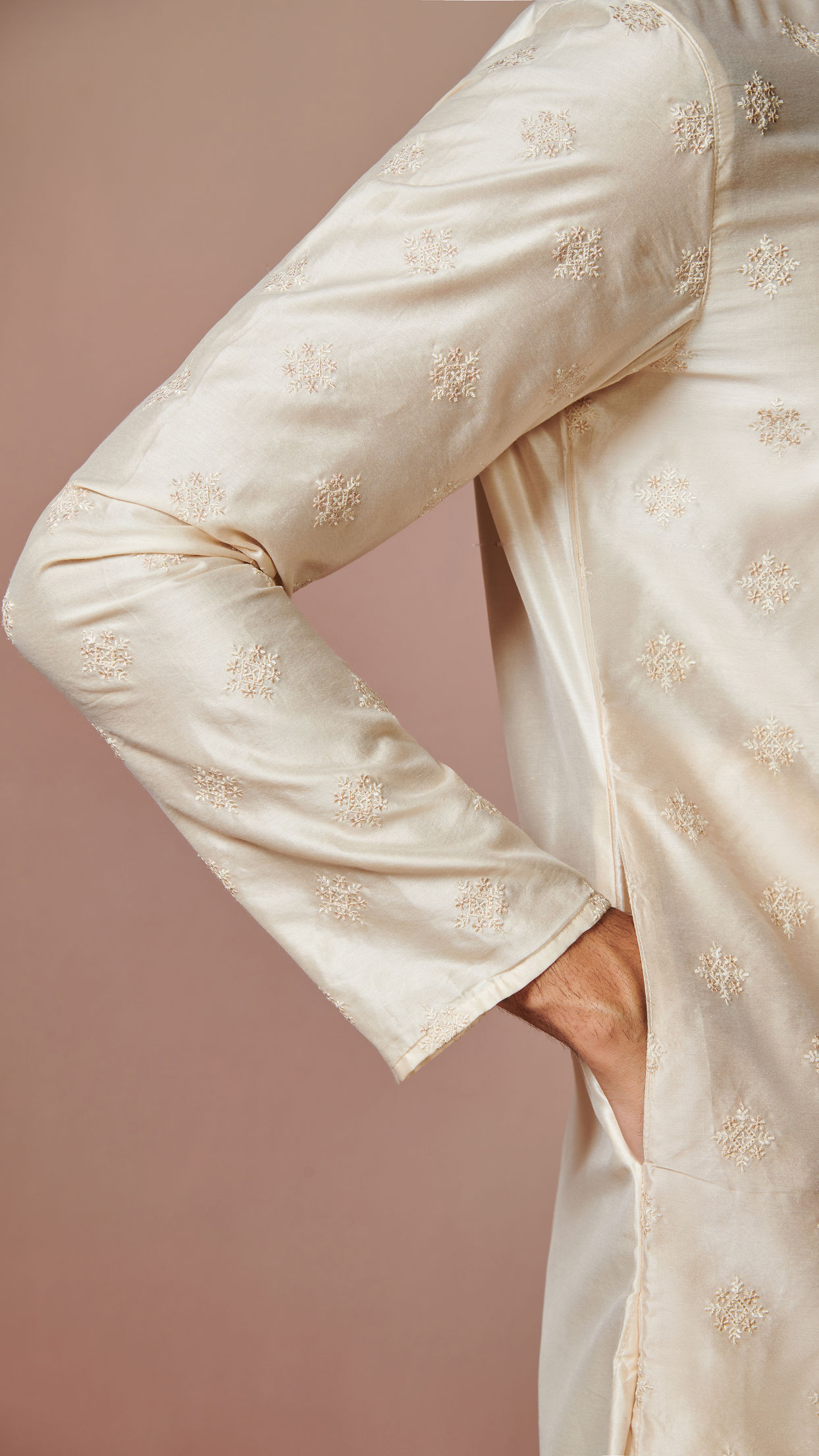 Manyavar Men Cream Self Motifs Kurta Set