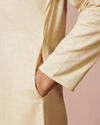 alt message - Manyavar Men Biscuit Plain Cotton Kurta With Embroidered Collar image number 2