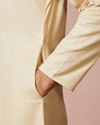 Manyavar Men Biscuit Plain Cotton Kurta Pajama With Embroidered Collar