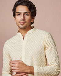 Manyavar Men Biscuit Chikankari Cotton Kurta