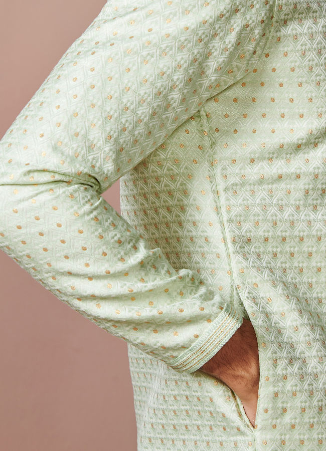 Manyavar Men Mint Green Golden Motif Kurta Pajama