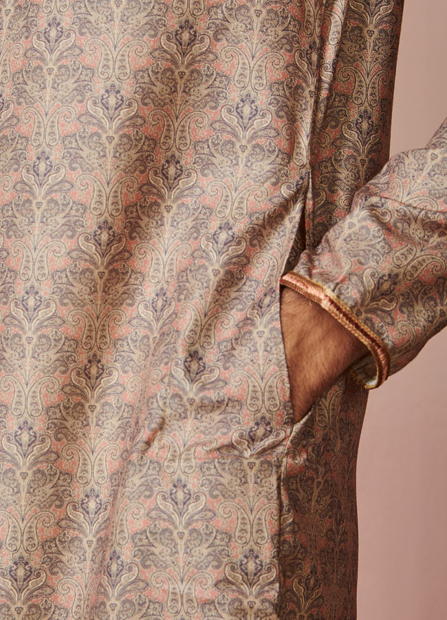 Manyavar Men Taupe Brown Printed Kurta Pajama