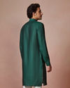 alt message - Manyavar Men Bottle Green Self Striped Kurta image number 3