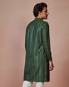 alt message - Manyavar Men Olive Green Self Striped Kurta image number 2