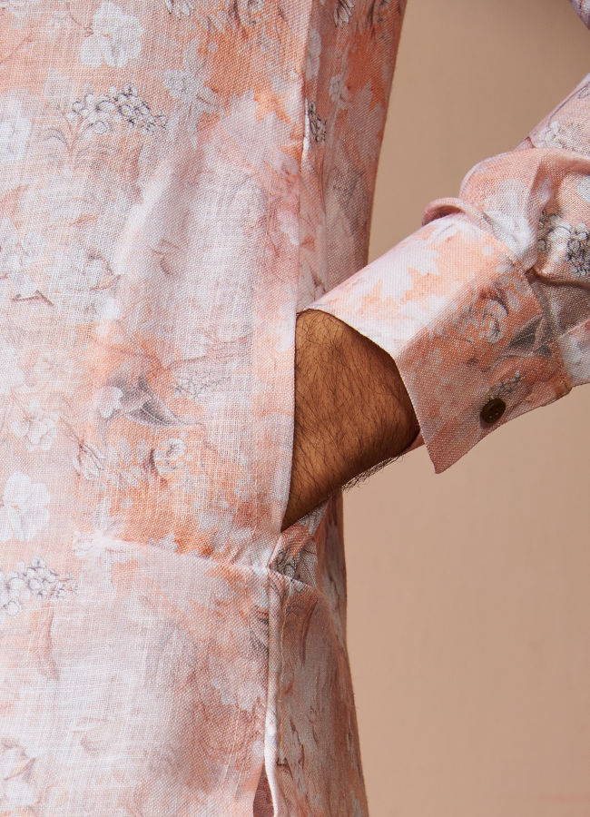 Manyavar Men Light Pink Floral Kurta