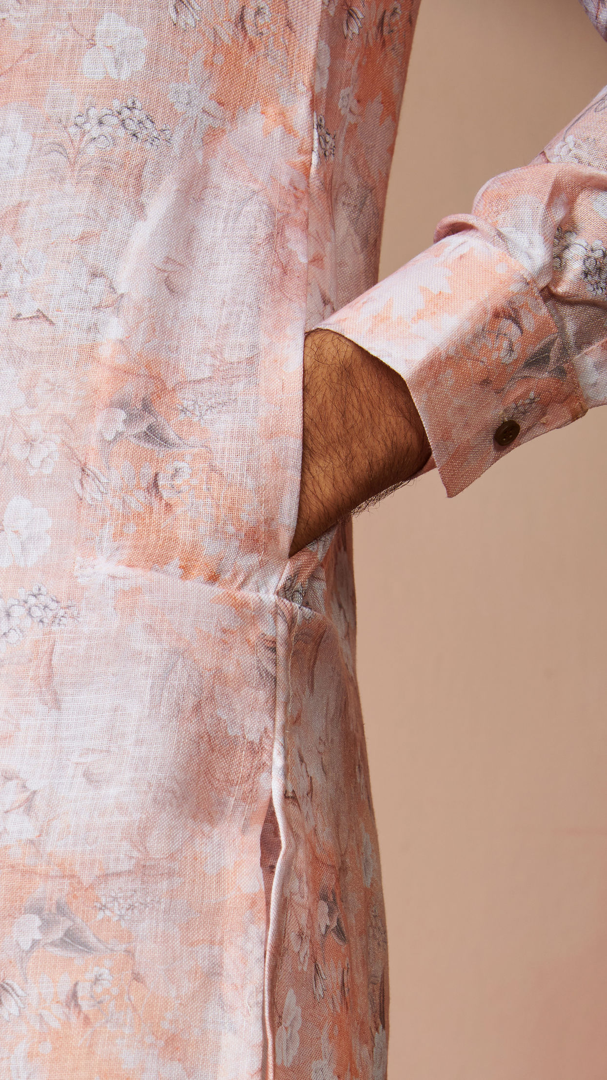 Manyavar Men Light Pink Floral Kurta