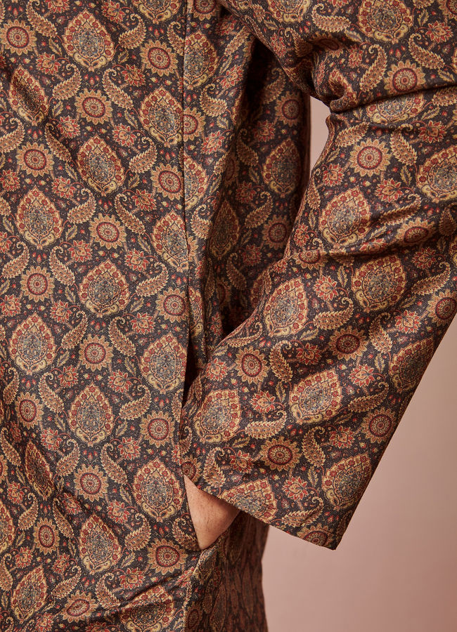 Manyavar Men Dark Brown Printed Kurta
