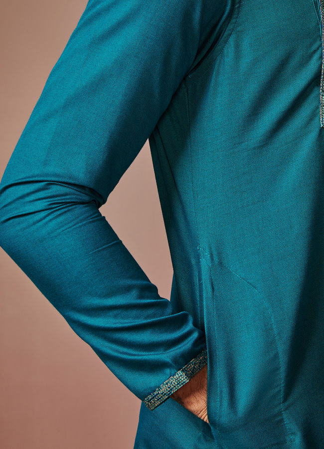 Dark Green Side Open Kurta image number 2