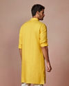 alt message - Manyavar Men Mustard Yellow Self Design Kurta image number 3