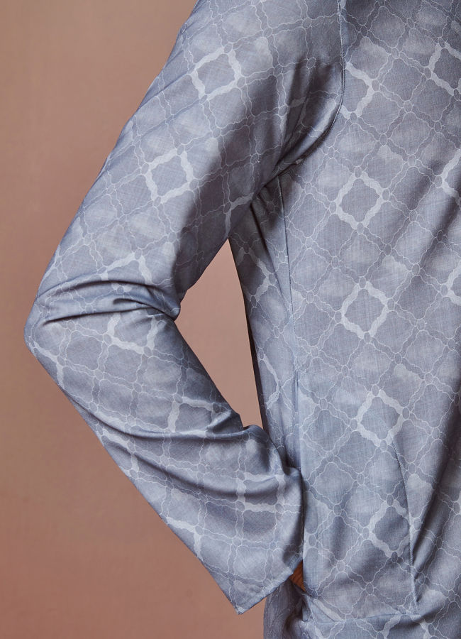 Manyavar Men Grey Bandhani Print Kurta