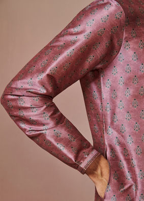 Purple Art Silk Printed Kurta image number 2