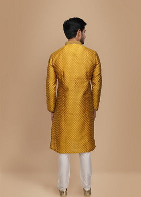 alt message - Manyavar Men Molten Gold Yellow Jacquard Kurta Set image number 2