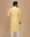 alt message - Manyavar Men Light Yellow Self Booti Motif Kurta Set image number 2