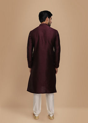 Manyavar Men Plum Thread Embroidered Kurta Set image number 2