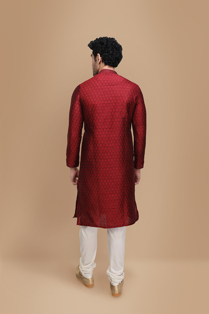 Manyavar Men Maroon Side Open Kurta Set