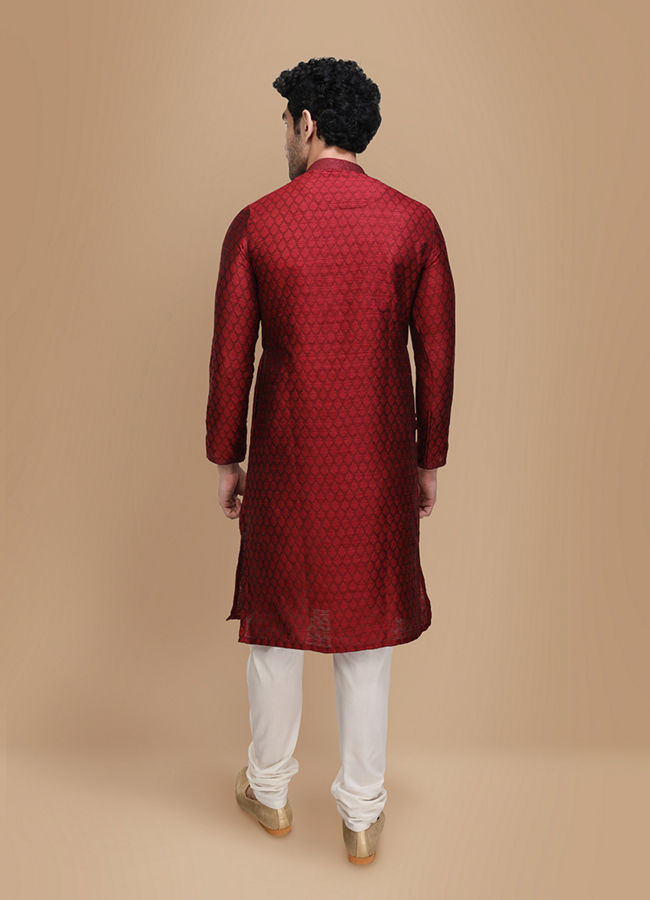 Manyavar Men Maroon Side Open Kurta Set