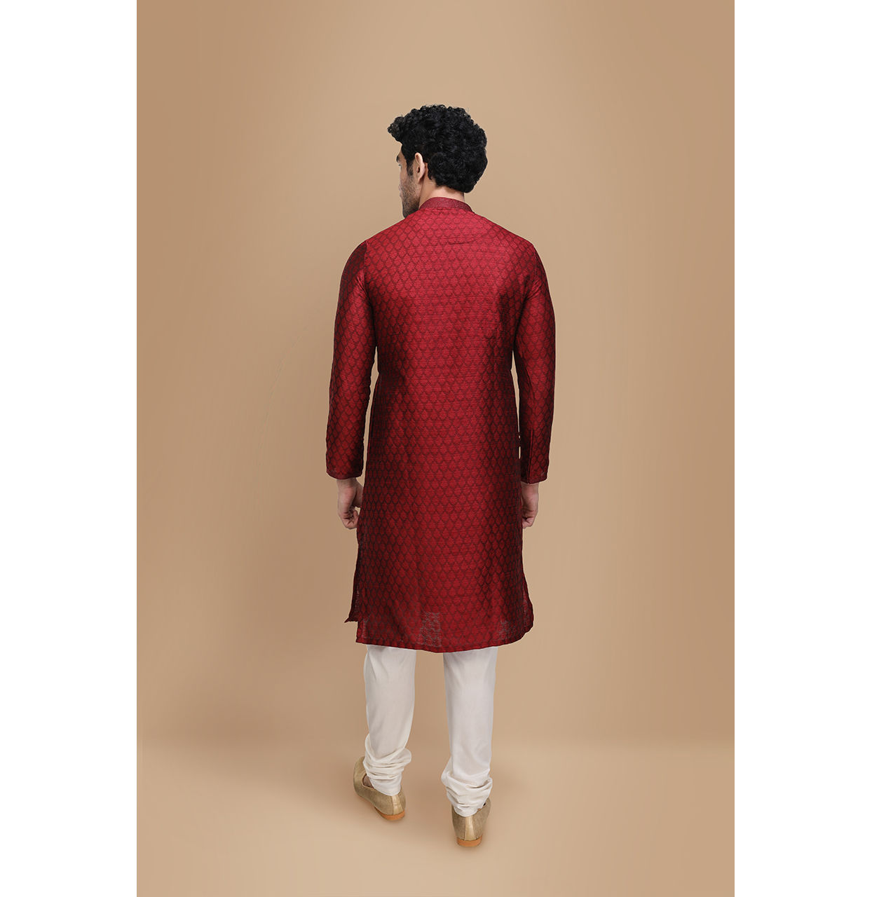 Manyavar Men Maroon Side Open Kurta Set