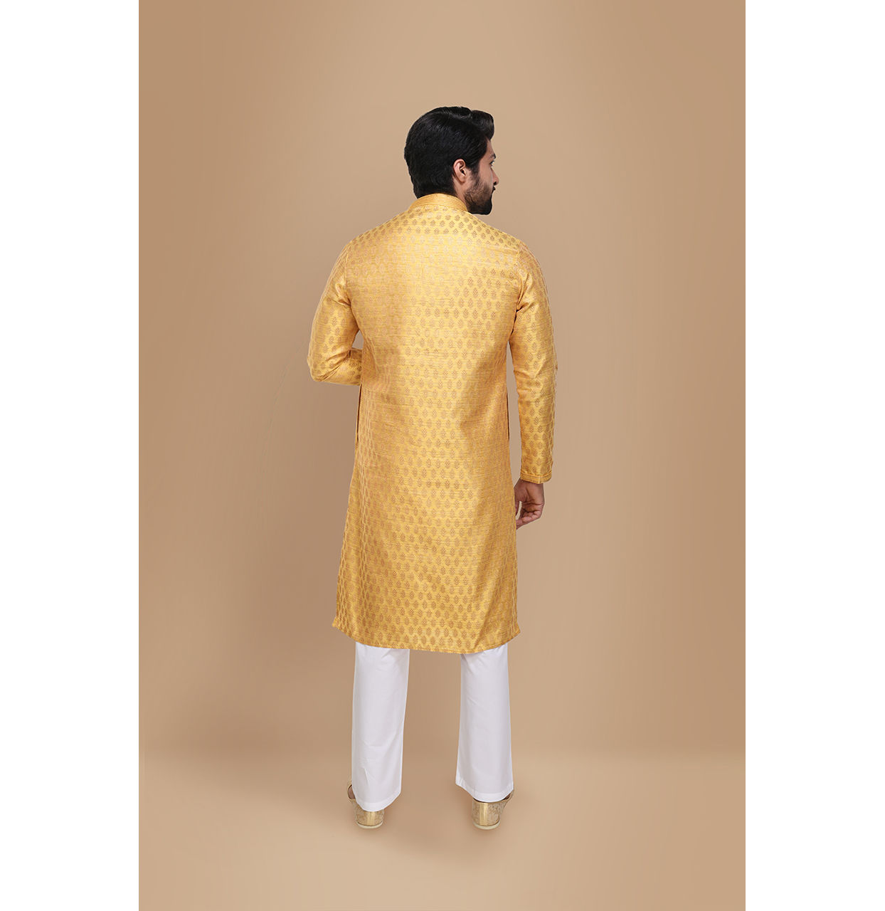 Manyavar Men Yellow Jacquard Kurta Set