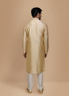 alt message - Manyavar Men Beige Plain Kurta Set image number 2