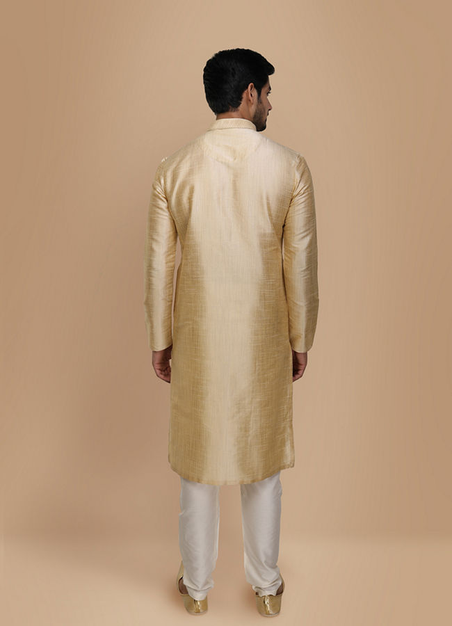 Manyavar Men Beige Plain Kurta Set