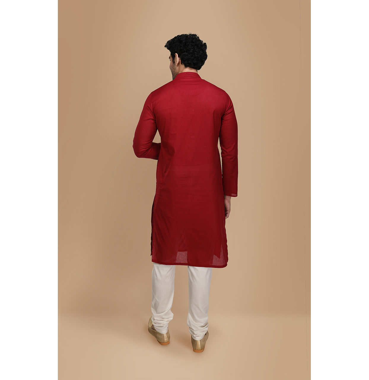 Manyavar Men Ruby Red Plain Kurta Set