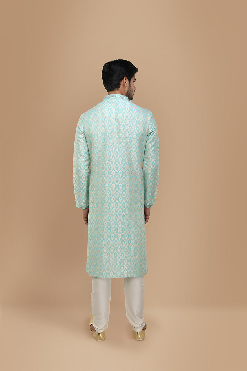 Manyavar Men Sky Blue Jacquard Kurta Set