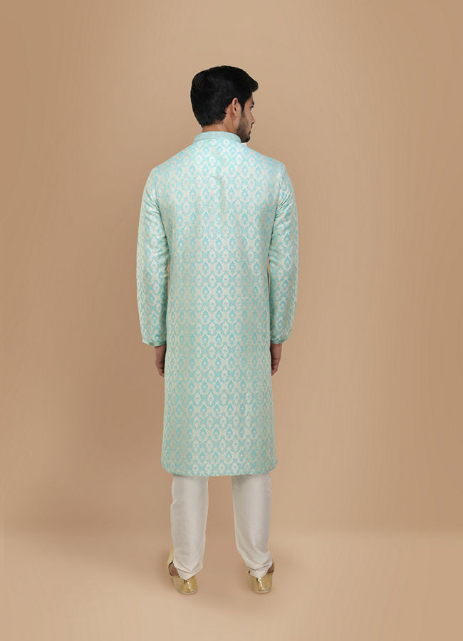 Manyavar Men Sky Blue Jacquard Kurta Set