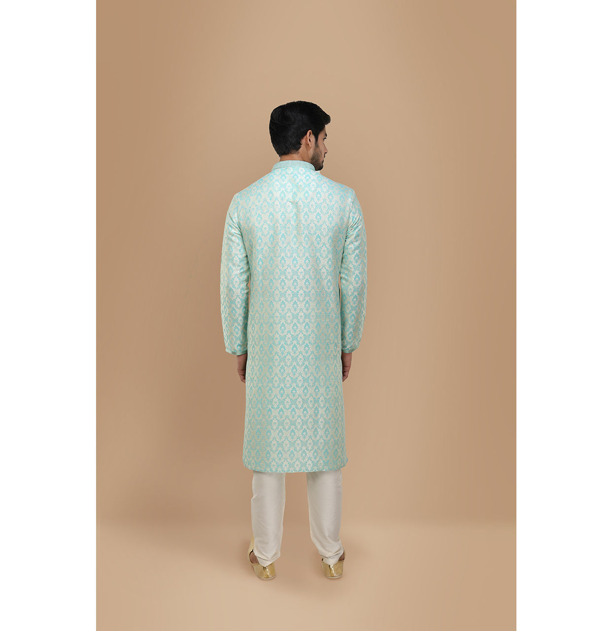 Manyavar Men Sky Blue Jacquard Kurta Set