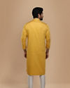 Manyavar Men Mustard Yellow Solid Kurta Set With Neck Detailing