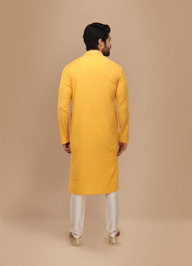 Manyavar Men Yolk Yellow Georgette Kurta Set