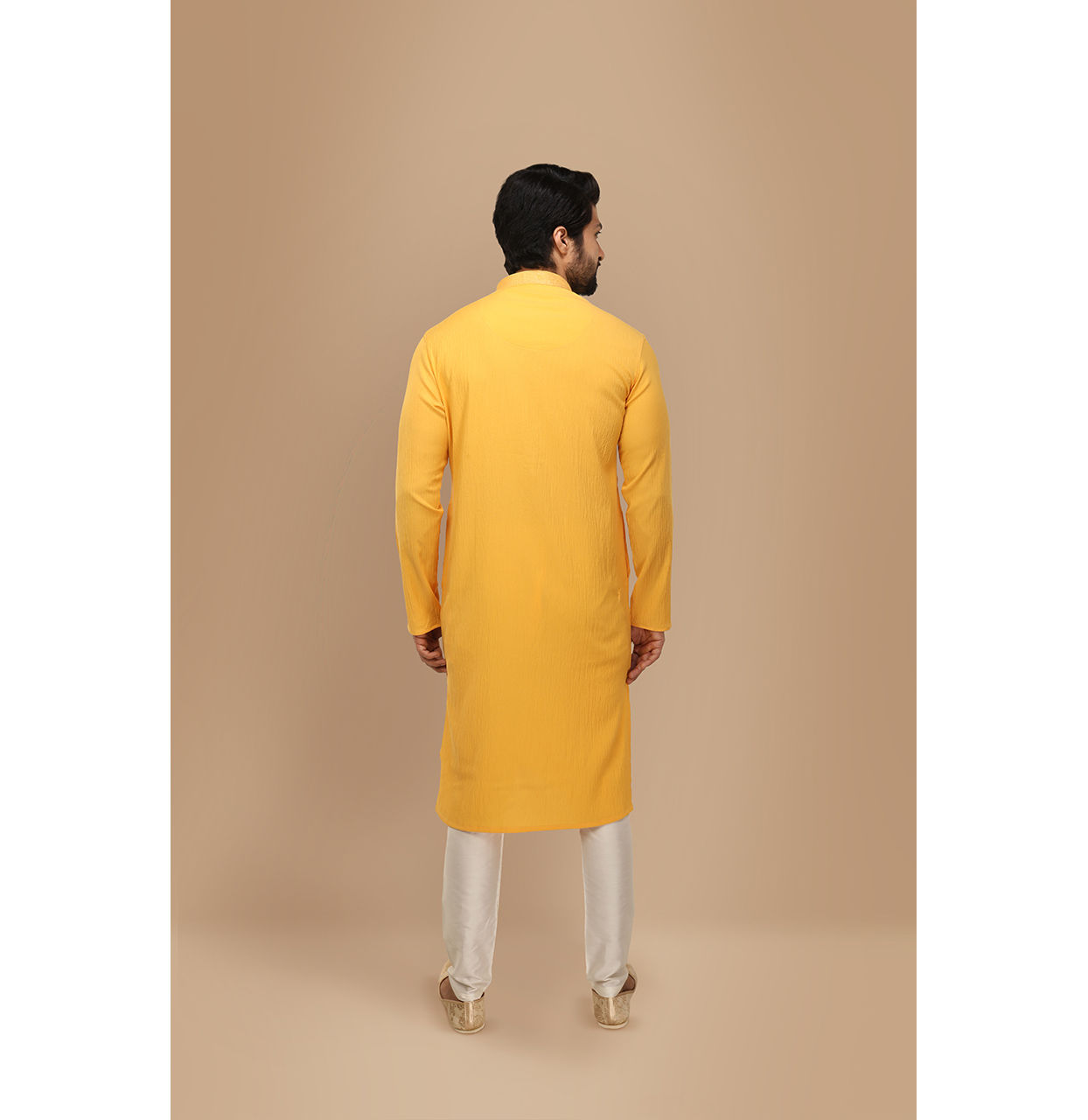 Manyavar Men Yolk Yellow Georgette Kurta Set