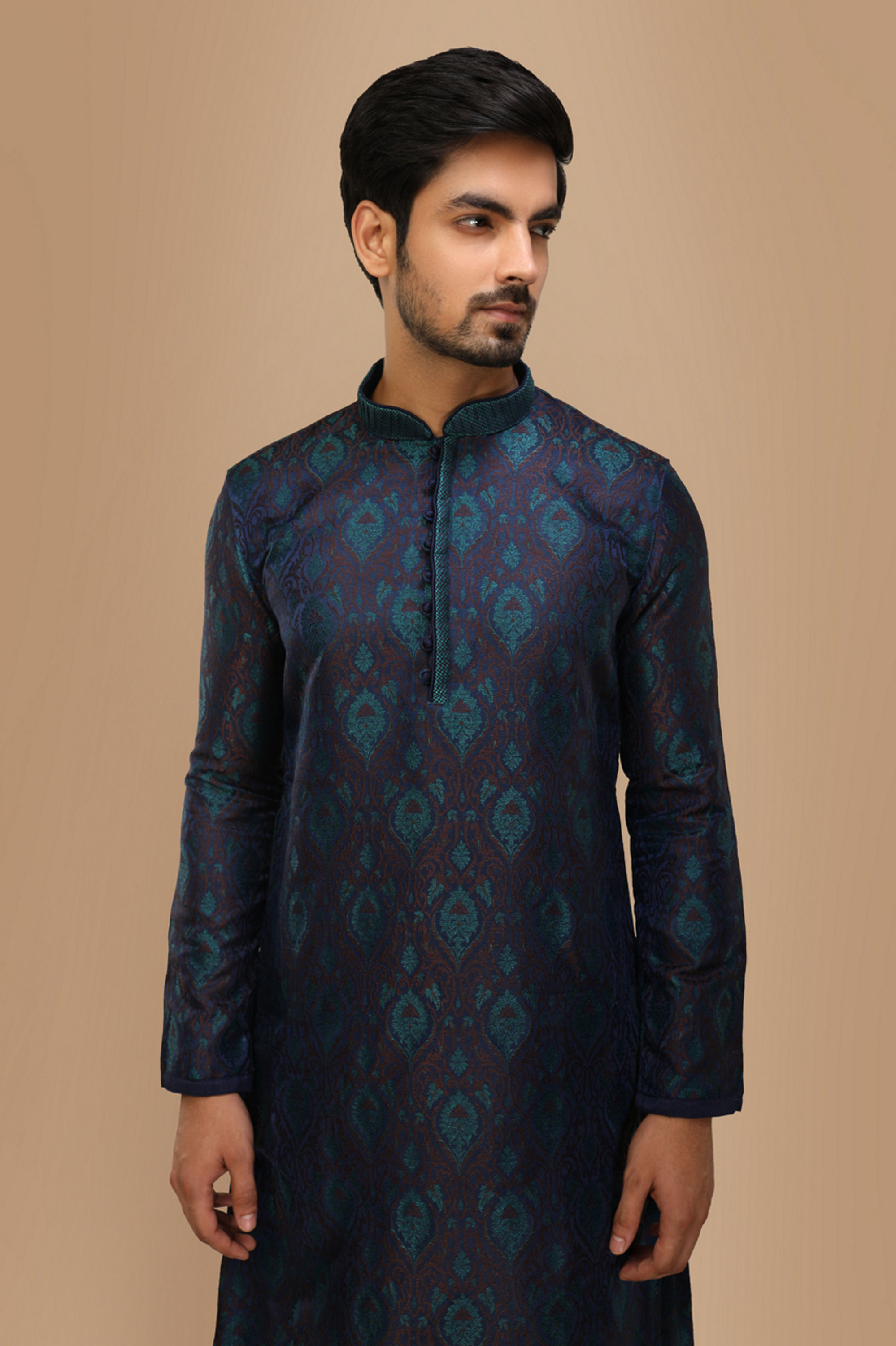 Manyavar Men Fashionable Designer Blue Kurta Set